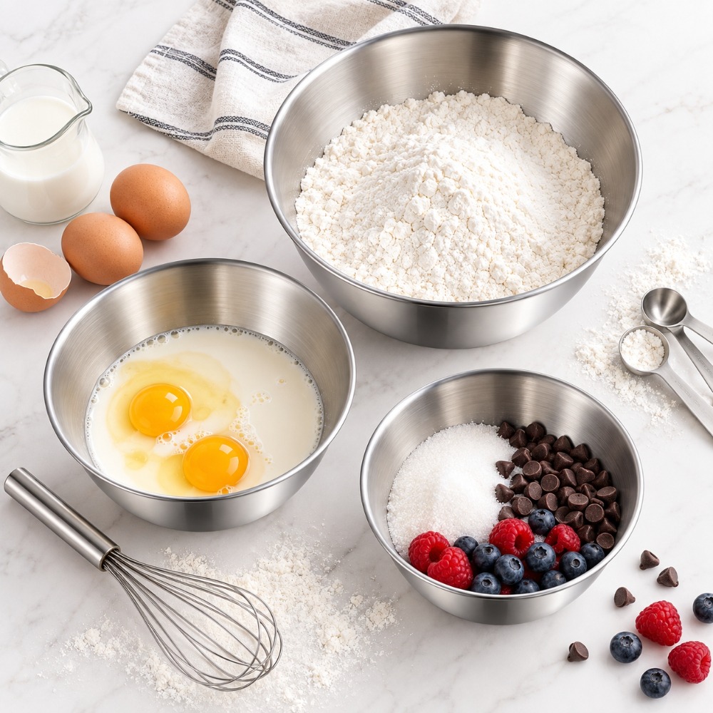 Baking Kitchen Set - ชุดชามผสมสแตนเลส 3 ชิ้น หนาพิเศษ พร้อมสเกล สำหรับผสมแป้ง