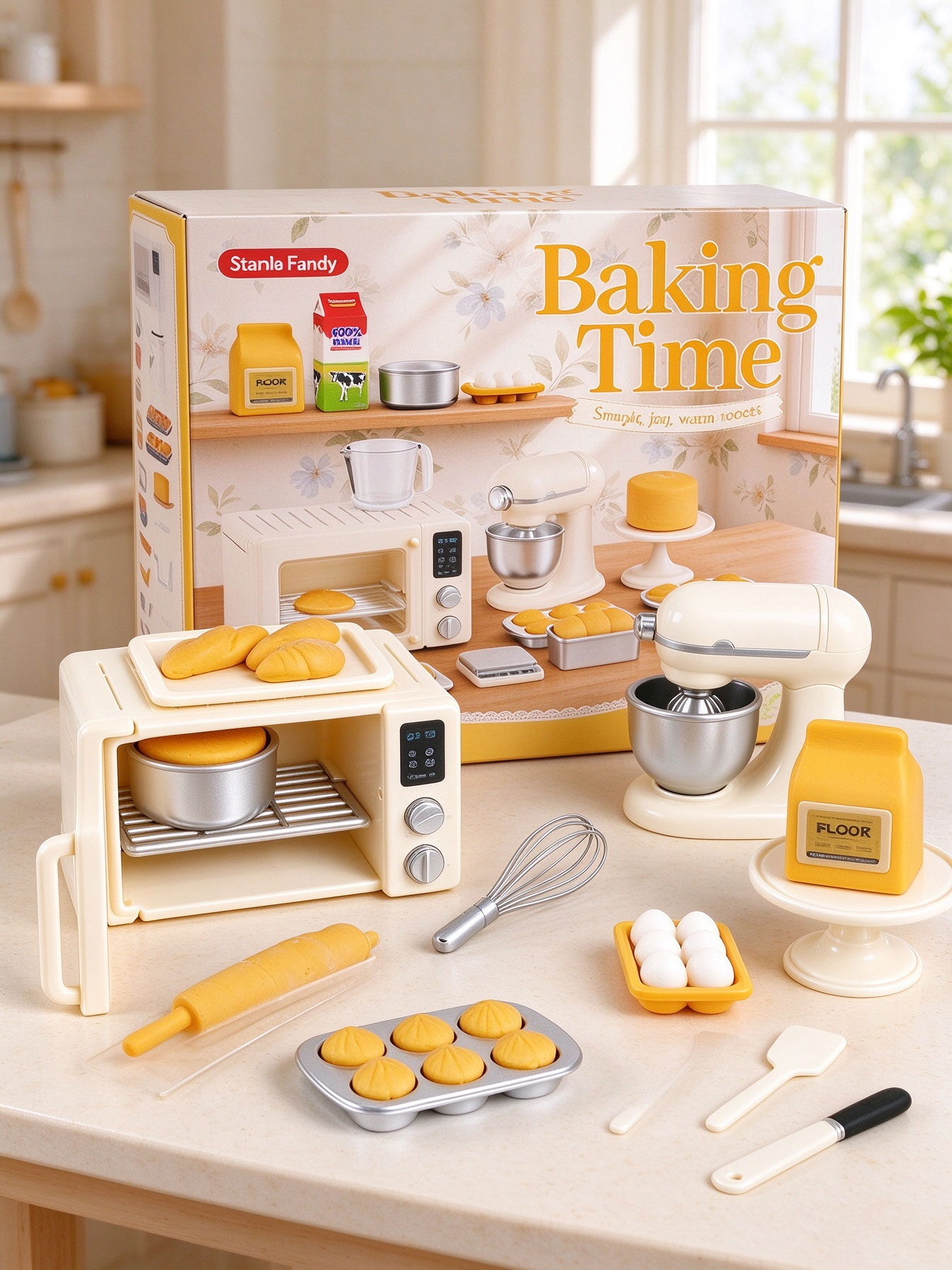 Kitchen Kids Baking Set - ชุดของเล่นจำลองการทำขนมขนาดเล็ก ชุดครัวบ้านตุ๊กตา เตาอบจิ๋วและอุปกรณ์ทำขนม ชุดของเล่นจำลองอาหารขนมปังสำหรับเด็ก