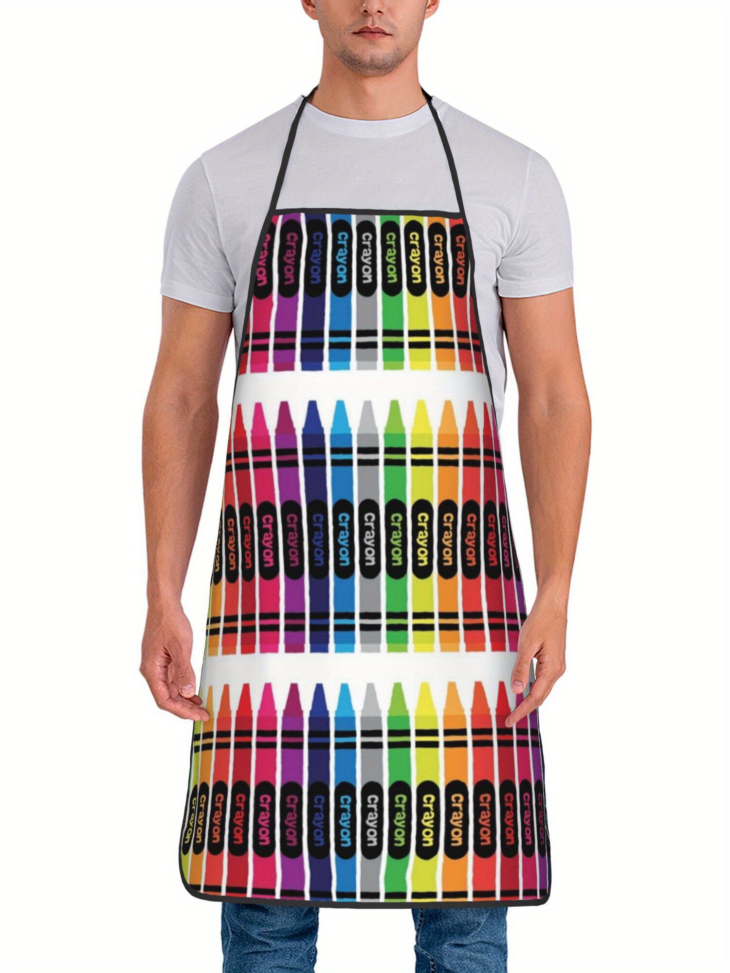 Kitchen Baking Background - ผ้ากันเปื้อนพิมพ์ลายสีรุ้งพื้นขาว กันน้ำ กันน้ำมัน สายคล้องคอแบบปรับได้ สำหรับทำครัว ปิ้งย่าง