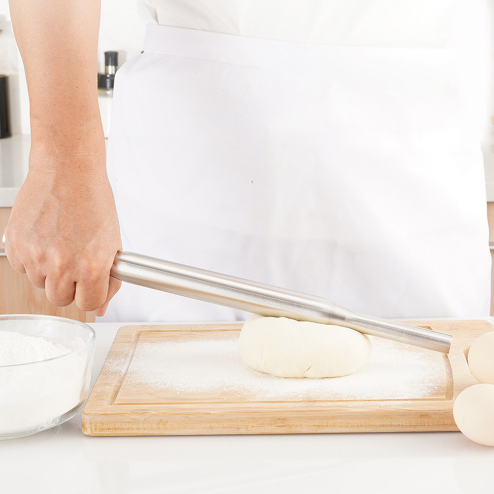 Kitchen Roller Baking - ที่รีดแป้งสแตนเลส ผิวเรียบเนียน ออกแบบตามหลักสรีรศาสตร์ อุปกรณ์ทำขนมในครัว สำหรับพิซซ่า พาสต้า